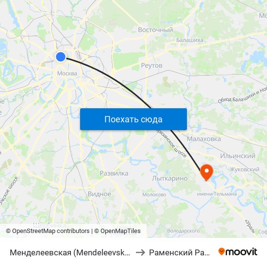 Менделеевская (Mendeleevskaya) to Раменский Район map