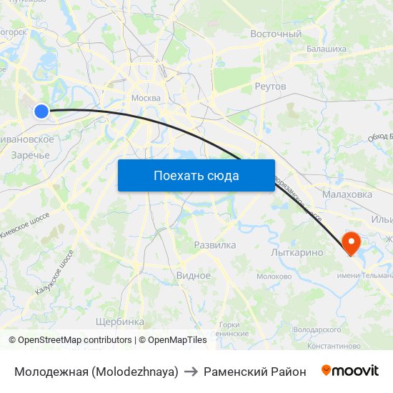 Молодежная (Molodezhnaya) to Раменский Район map