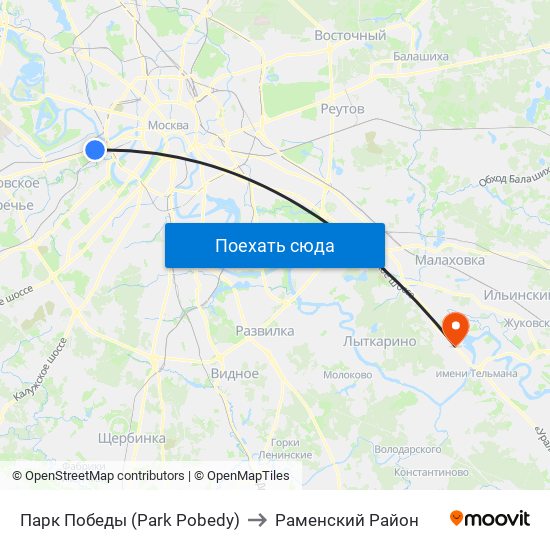 Парк Победы (Park Pobedy) to Раменский Район map