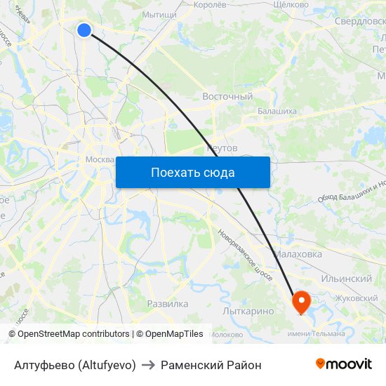 Алтуфьево (Altufyevo) to Раменский Район map