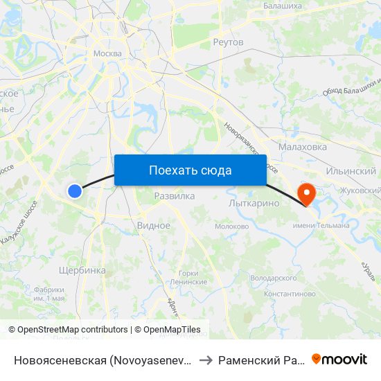 Новоясеневская (Novoyasenevskaya) to Раменский Район map