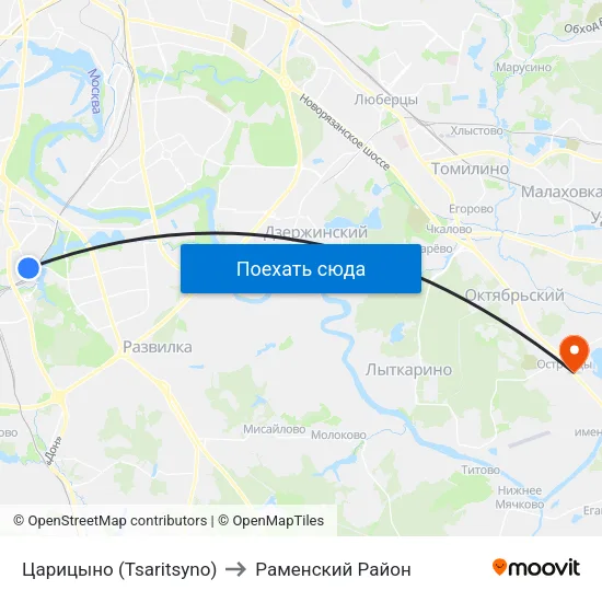 Царицыно (Tsaritsyno) to Раменский Район map