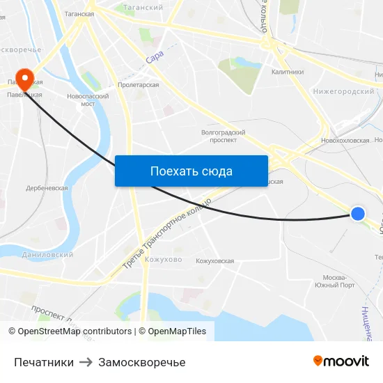 Печатники to Замоскворечье map