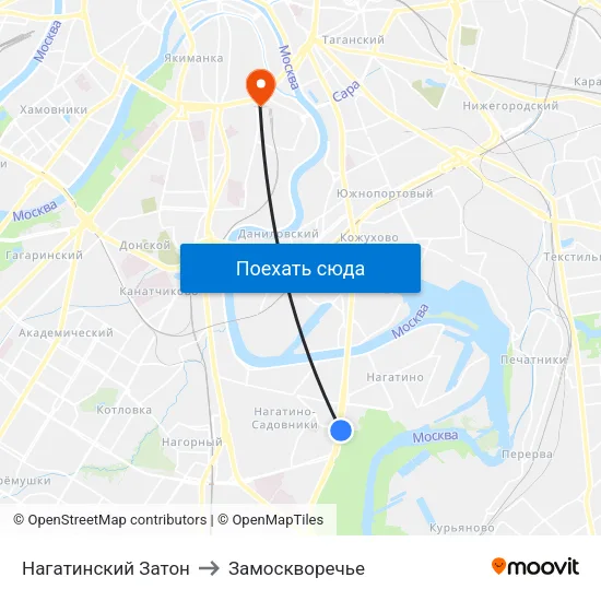 Нагатинский Затон to Замоскворечье map