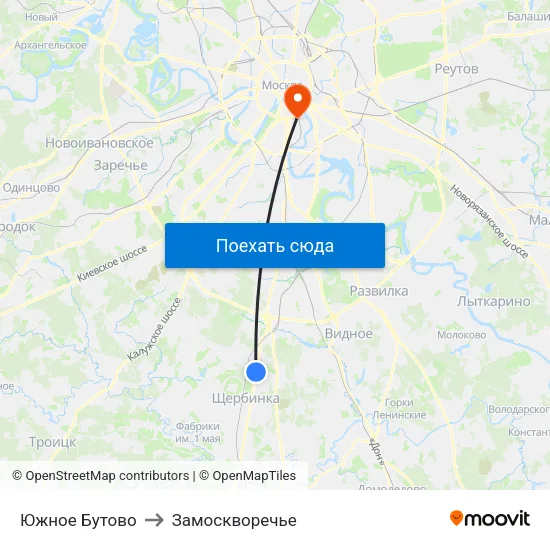 Южное Бутово to Замоскворечье map