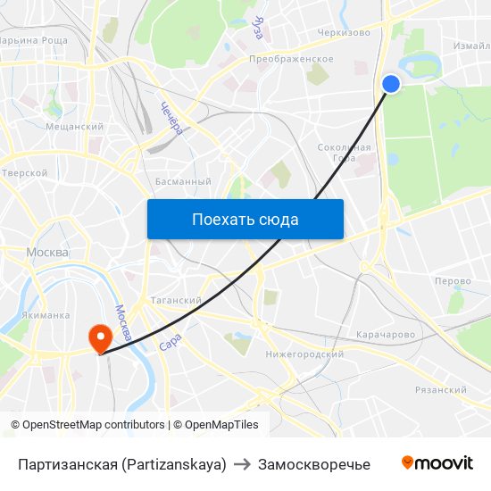 Партизанская (Partizanskaya) to Замоскворечье map