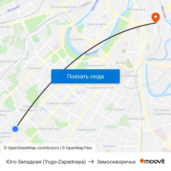 Юго-Западная (Yugo-Zapadnaya) to Замоскворечье map