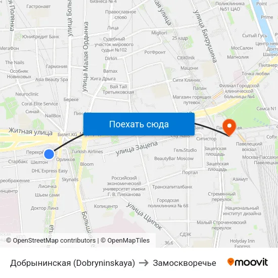 Добрынинская (Dobryninskaya) to Замоскворечье map