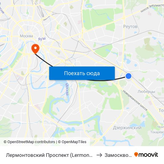 Лермонтовский Проспект (Lermontovsky Prospekt) to Замоскворечье map