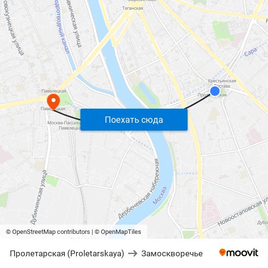 Пролетарская (Proletarskaya) to Замоскворечье map