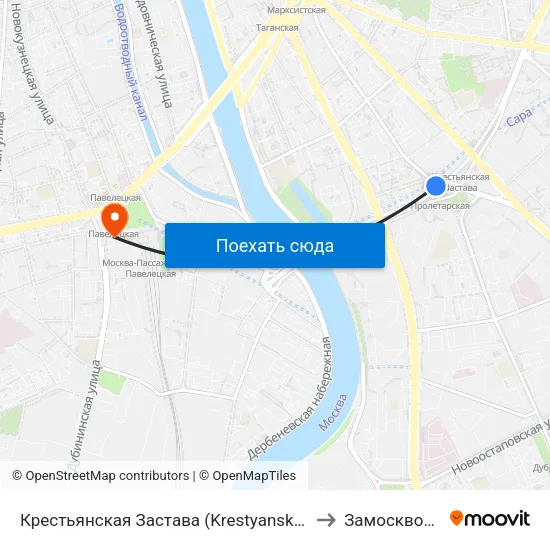 Крестьянская Застава (Krestyanskaya Zastava) to Замоскворечье map