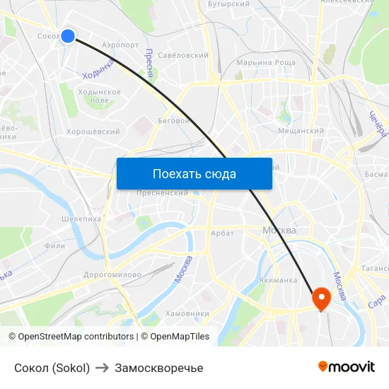 Сокол (Sokol) to Замоскворечье map