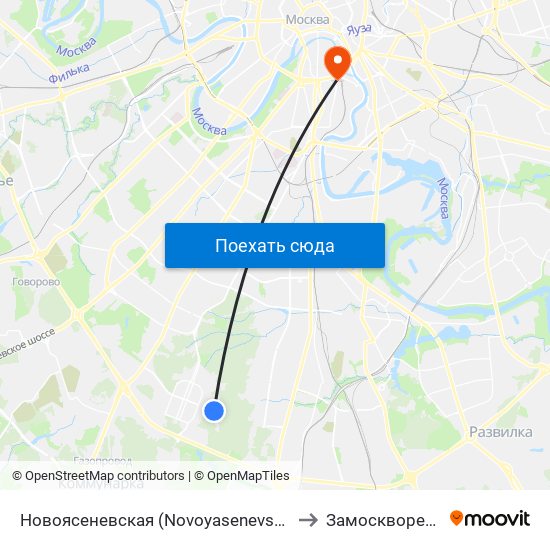 Новоясеневская (Novoyasenevskaya) to Замоскворечье map