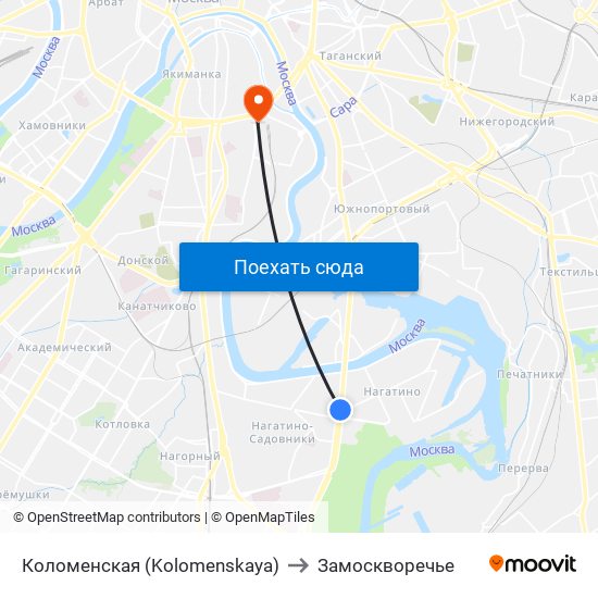 Коломенская (Kolomenskaya) to Замоскворечье map