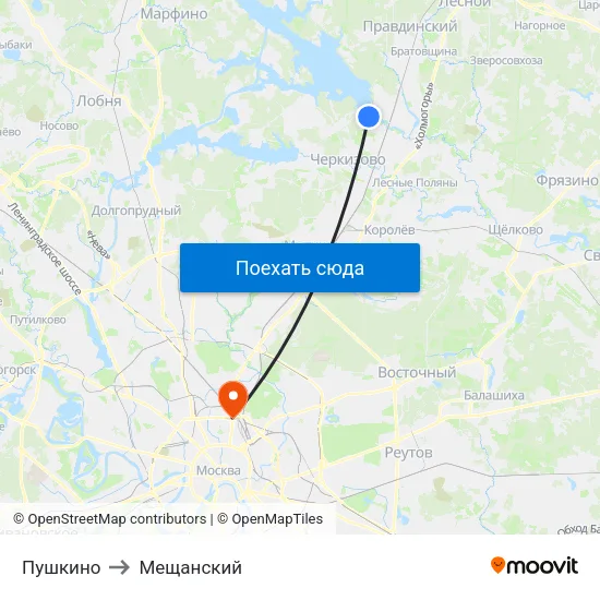 Пушкино to Мещанский map