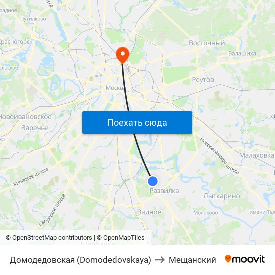 Домодедовская (Domodedovskaya) to Мещанский map