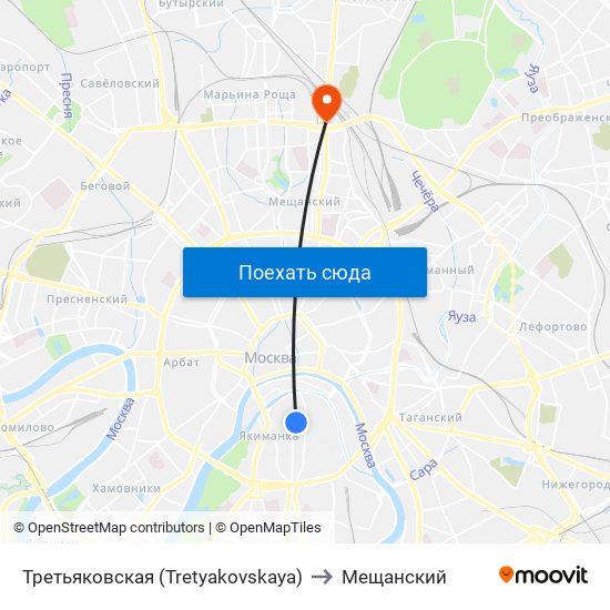 Третьяковская (Tretyakovskaya) to Мещанский map