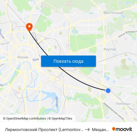 Лермонтовский Проспект (Lermontovsky Prospekt) to Мещанский map