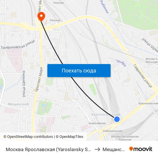Москва Ярославская (Yaroslavsky Station) to Мещанский map