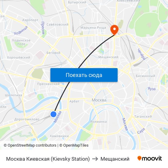 Москва Киевская (Kievsky Station) to Мещанский map