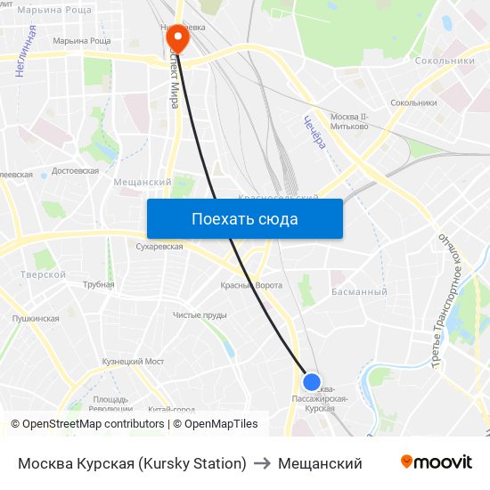 Москва Курская (Kursky Station) to Мещанский map