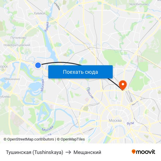Тушинская (Tushinskaya) to Мещанский map