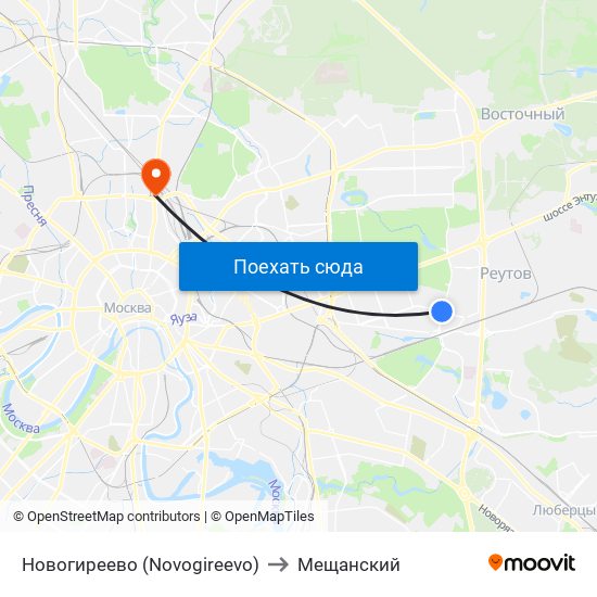 Новогиреево (Novogireevo) to Мещанский map