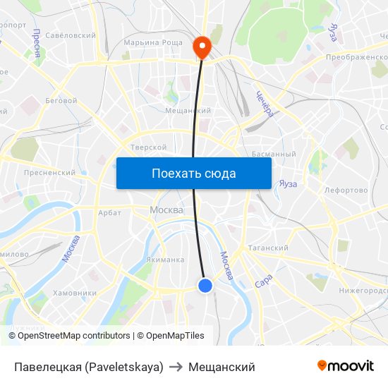 Павелецкая (Paveletskaya) to Мещанский map
