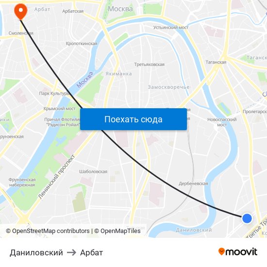 Даниловский to Арбат map