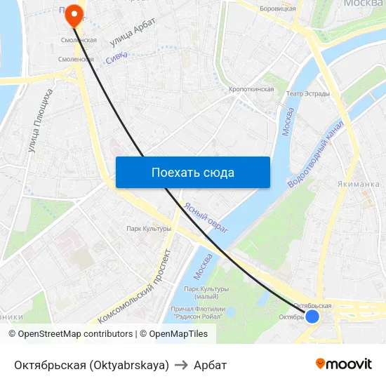 Октябрьская (Oktyabrskaya) to Арбат map