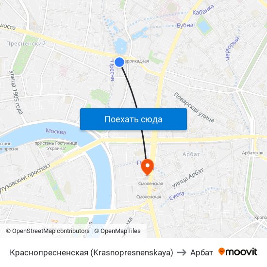 Краснопресненская (Krasnopresnenskaya) to Арбат map
