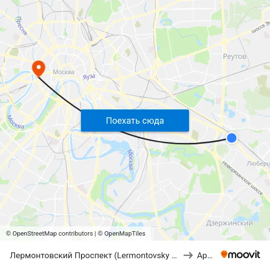 Лермонтовский Проспект (Lermontovsky Prospekt) to Арбат map