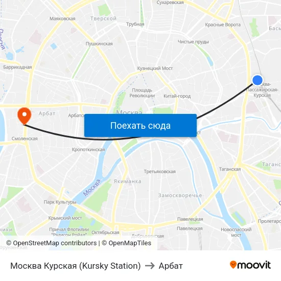 Москва Курская (Kursky Station) to Арбат map