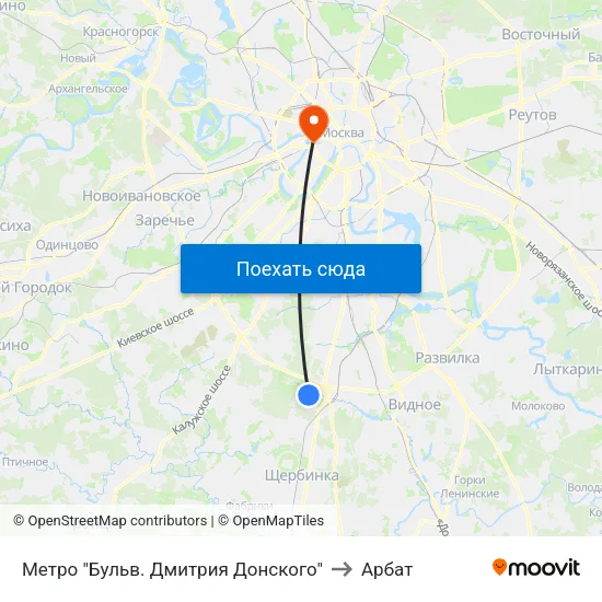 Метро "Бульв. Дмитрия Донского" to Арбат map