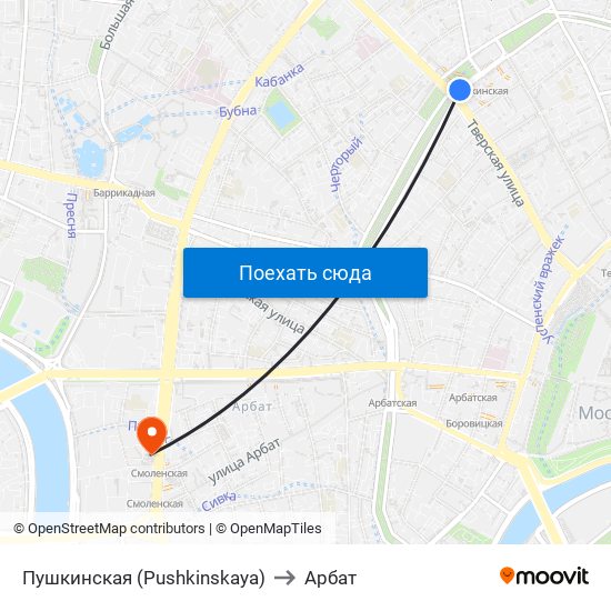 Пушкинская (Pushkinskaya) to Арбат map