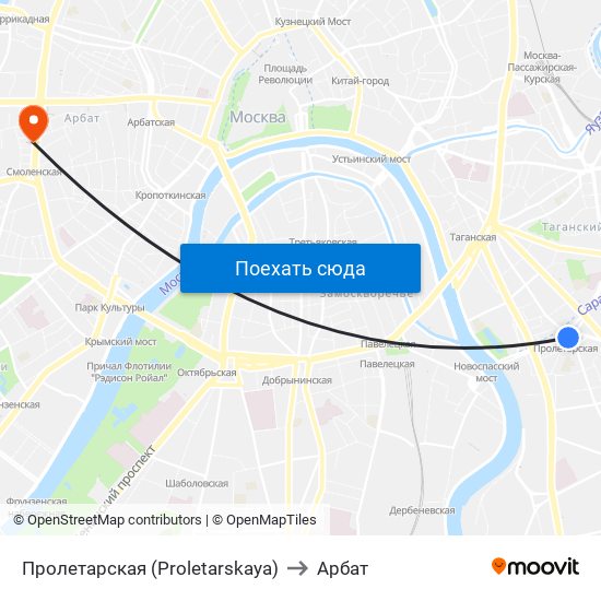 Пролетарская (Proletarskaya) to Арбат map