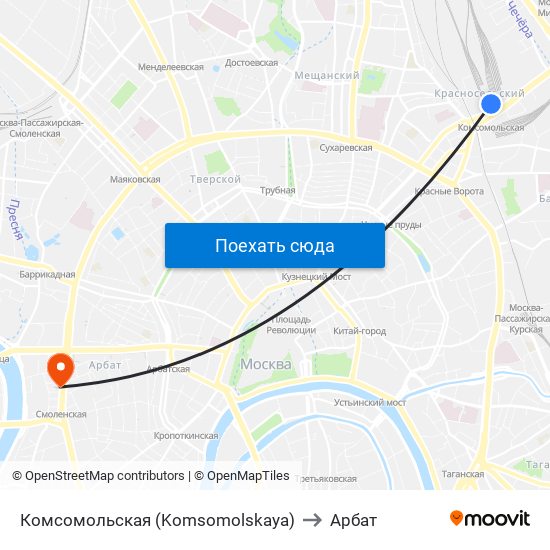 Комсомольская (Komsomolskaya) to Арбат map