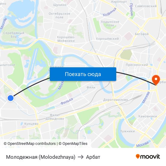 Молодежная (Molodezhnaya) to Арбат map