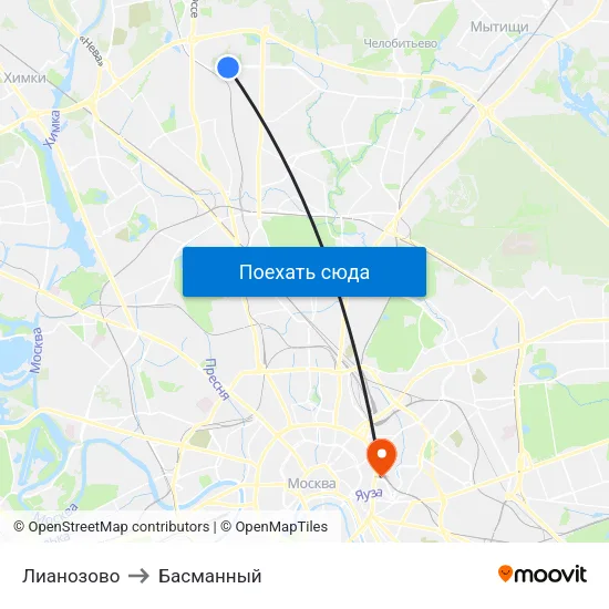 Лианозово to Басманный map