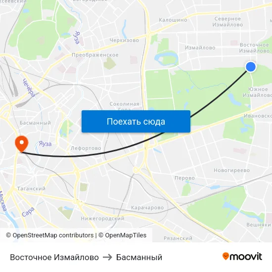 Восточное Измайлово to Басманный map