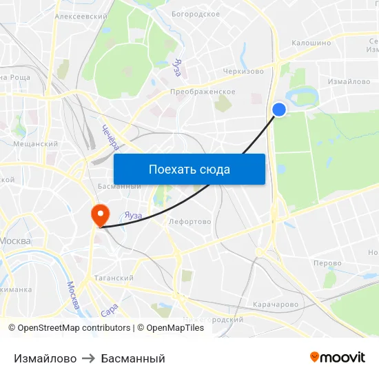Измайлово to Басманный map