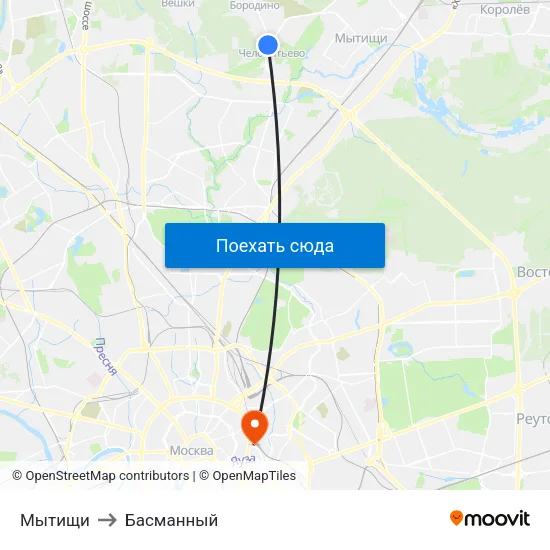 Мытищи to Басманный map