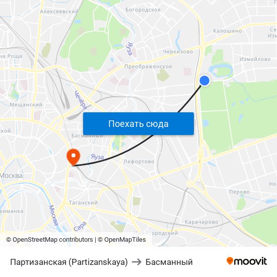 Партизанская (Partizanskaya) to Басманный map