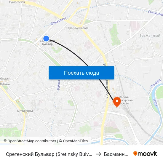 Сретенский Бульвар (Sretinsky Bulvar) to Басманный map