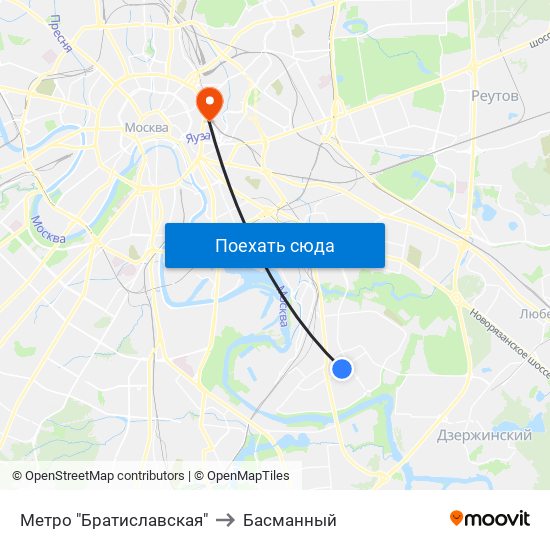 Метро "Братиславская" to Басманный map