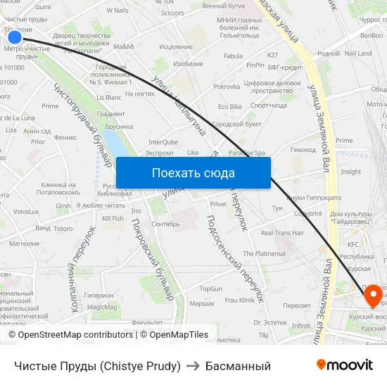 Чистые Пруды (Chistye Prudy) to Басманный map