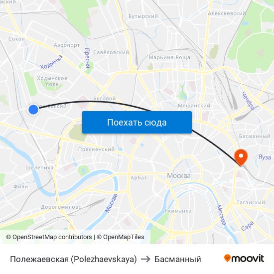 Полежаевская (Polezhaevskaya) to Басманный map