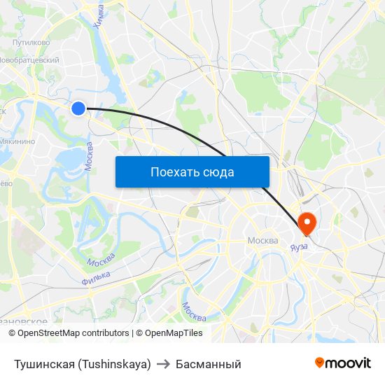 Тушинская (Tushinskaya) to Басманный map