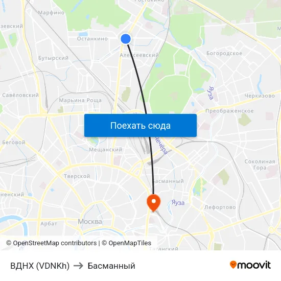 ВДНХ (VDNKh) to Басманный map