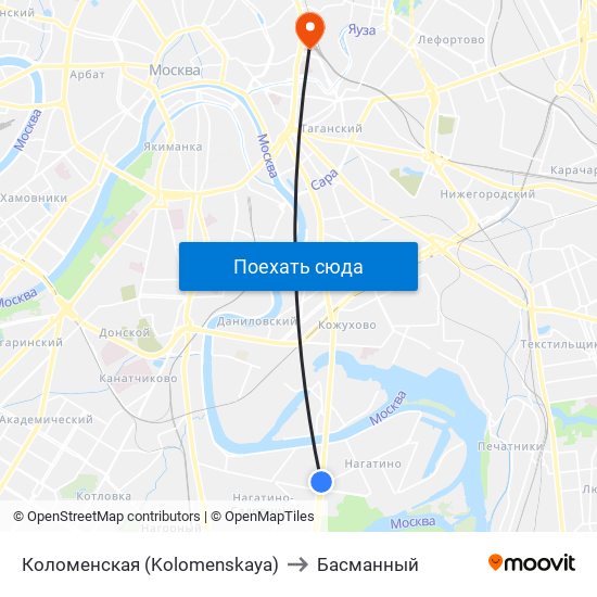 Коломенская (Kolomenskaya) to Басманный map